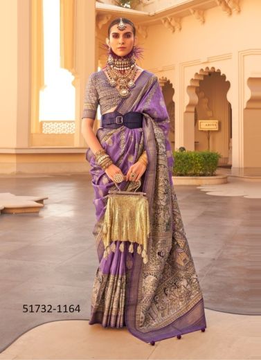 Lavender Woven Soft Silk Saree For Traditional / Religious Occasions