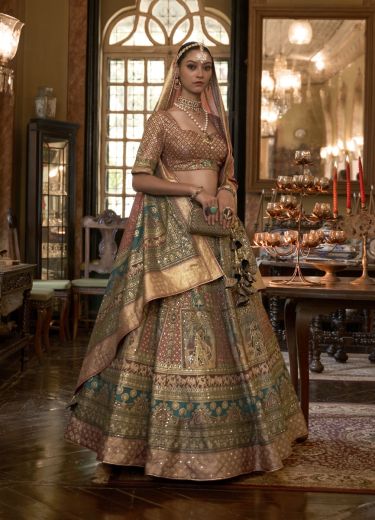 Brown Rajwadi Silk With Sparkle & Handwork Wedding-Wear Bridal Lehenga Choli