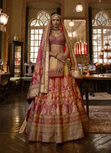 Burlywood Rajwadi Silk With Sparkle & Handwork Wedding-Wear Bridal Lehenga Choli