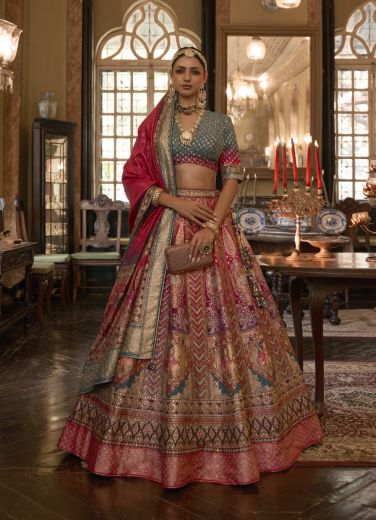 Multicolor Rajwadi Silk With Sparkle & Handwork Wedding-Wear Bridal Lehenga Choli
