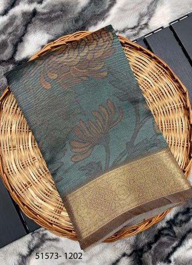 Teal Blue Woven Kota Silk Handloom Saree For Traditional / Religious Occasions