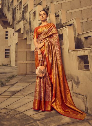 Orange Festive-Wear Banarasi Silk Saree