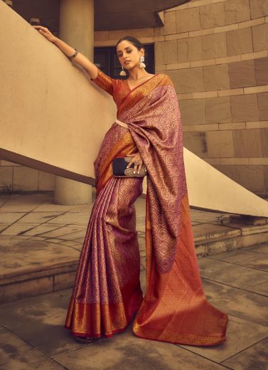 Purple Festive-Wear Banarasi Silk Saree