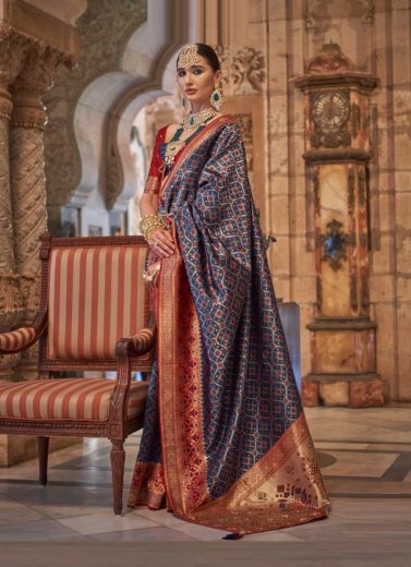 Navy Blue Banarasi Silk Party-Wear Saree With Jacquard Weaving