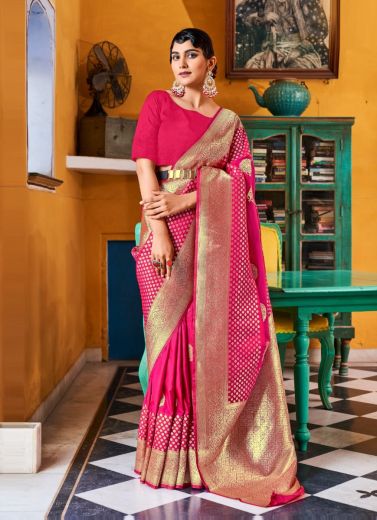 Magenta Banarasi Woven Silk Party-Wear Saree