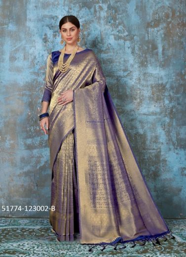 Blue Woven Banarasi Silk Saree For Traditional / Religious Occasions