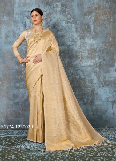 Burlywood Woven Banarasi Silk Saree For Traditional / Religious Occasions