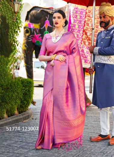 Purple Woven Banarasi Silk Saree For Traditional / Religious Occasions