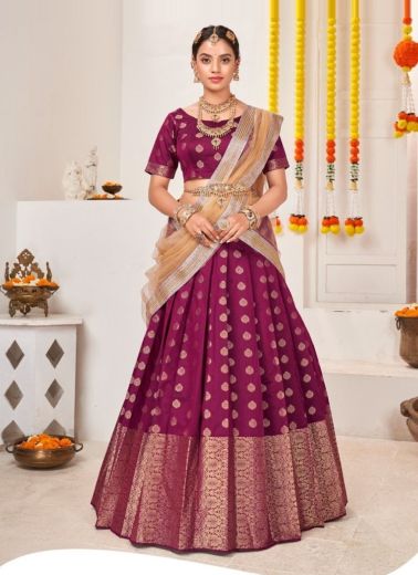 Purple Chanderi Jacquard Weaving Festive-Wear Light Embroidery Lehenga Choli