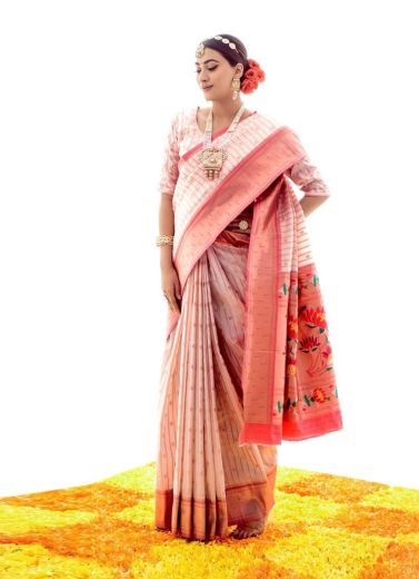 White Paithani Silk Weaving Festive-Wear Saree