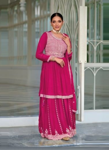 Magenta Premium Silk Thread-Work Festive-Wear Readymade Lehenga-Bottom Salwar Kameez