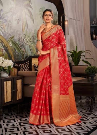 Red Party Wear Woven Patola Silk Saree
