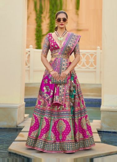 Purple Rajwadi Silk Printed Wedding-Wear Stylish Lehenga Choli With Belt