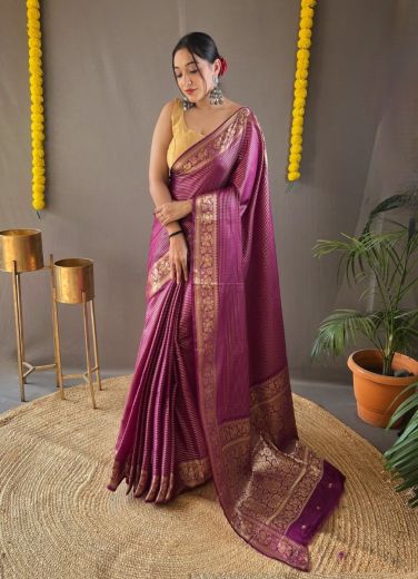 Purple Soft Woven Silk Saree For Traditional / Religious Occasions