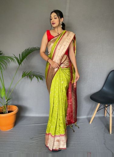 Lemon Green Paithani Silk Weaving Festive-Wear Saree
