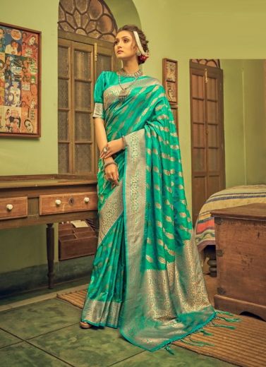 Aquamarine Banarasi Silk Weaving Festive-Wear Saree