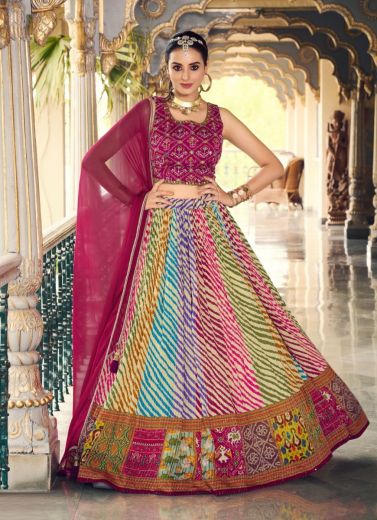 Multicolor Heavy Pure Chinon Handwork Wedding-Wear Stylish Readymade Lehenga Choli