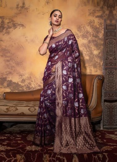 Dark Purple Cotton Woven Silk Festive-Wear Saree