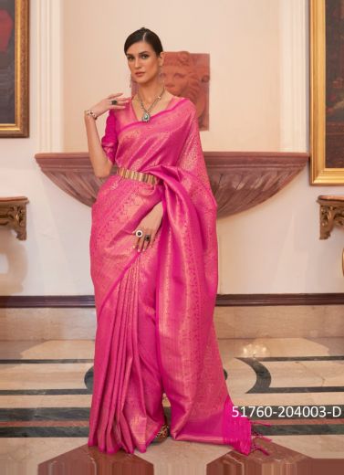 Magenta Woven Silk Handloom Saree For Traditional / Religious Occasions