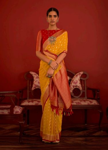 Orange Georgette & Silk Weaving Party-Wear Handloom Saree