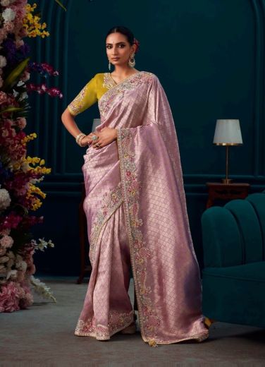 Pink Kanjivaram Silk Wedding-Wear Saree With Handwork