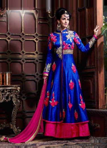 Royal Blue Georgette Embroidered Party-Wear Floor-Length Salwar Kameez