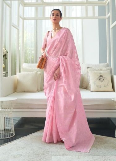 Pink Cotton Chikankari Festive-Wear Lakhnavi Saree