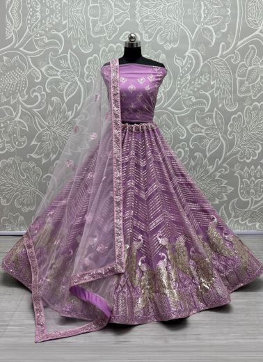 Light Violet Net With Thread, Embroidery & Sequins-Work Party-Wear Lehenga Choli