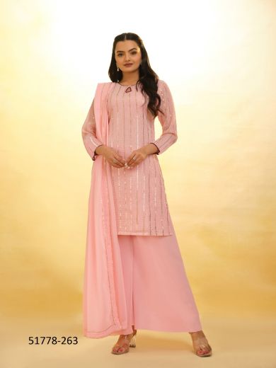 Pink Georgette Embroidered Party-Wear Trending Readymade Salwar Kameez