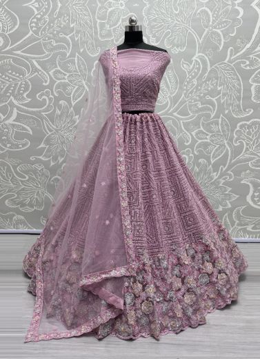 Lilac Heavy Net Handwork Wedding-Wear Bridal Lehenga Choli