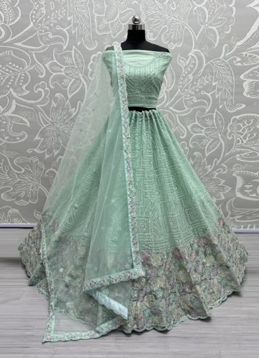 Mint Green Heavy Net Handwork Wedding-Wear Bridal Lehenga Choli