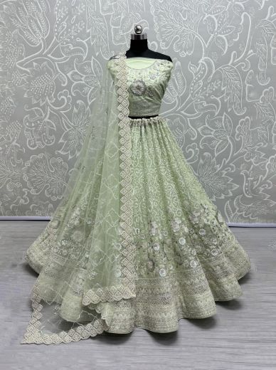 Light Green Heavy Net Handwork Wedding-Wear Bridal Lehenga Choli