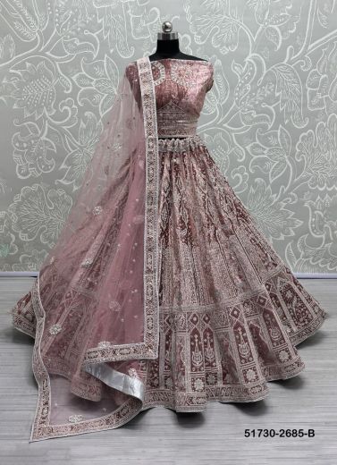 Pink Velvet Handwork Wedding-Wear Bridal Lehenga Choli