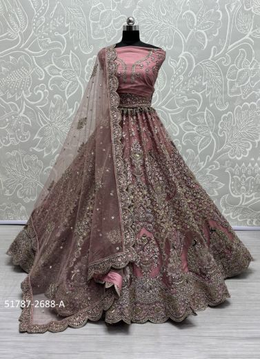 Light Pink Heavy Net Handwork Wedding-Wear Bridal Lehenga Choli