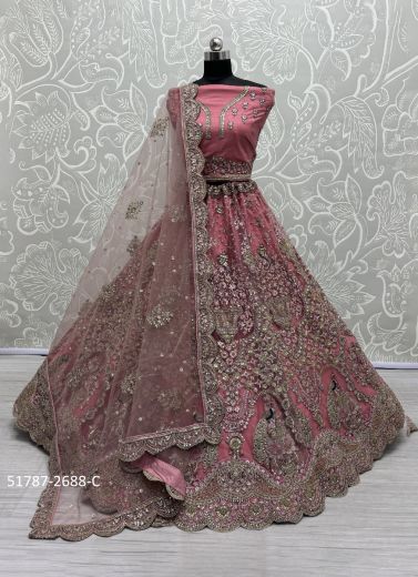 Pink Heavy Net Handwork Wedding-Wear Bridal Lehenga Choli