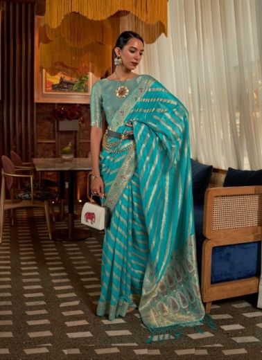 Sky Blue Organza Silk Saree With Meenakari Weaving