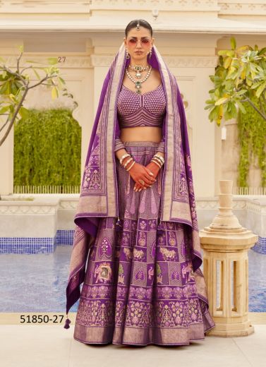 Purple Silk Digitally Printed Wedding-Wear Bridal Readymade Lehenga choli