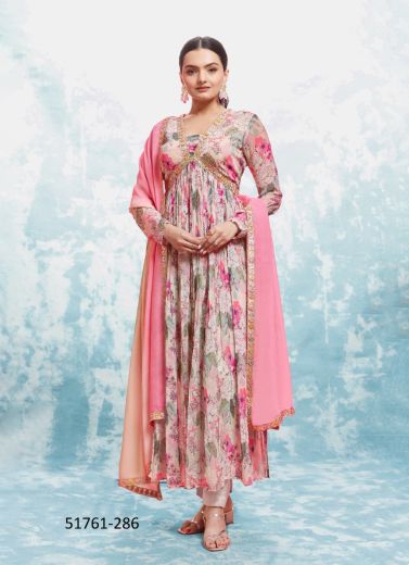 Light Pink Georgette Digitally Printed Festive-Wear Trending Readymade Salwar Kameez