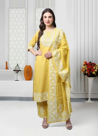 Yellow Pure Cambric Cotton Printed Summer-Wear Pant-Bottom Readymade Salwar Kameez