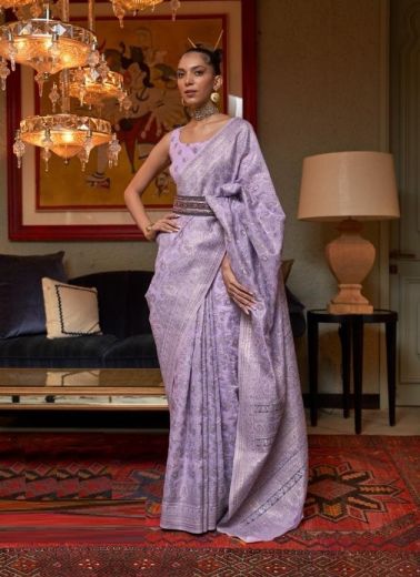 Lilac Silk Weaving Handloom Saree