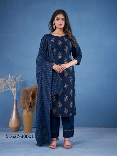 Blue Woven Art Silk Festive-Wear Pant-Bottom Readymade Salwar Kameez