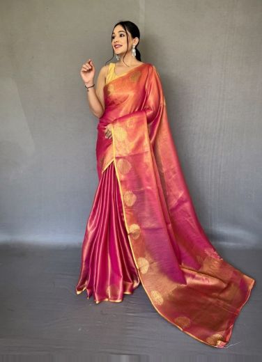 Purplish Red Tissue Silk with Jacquard Zari Weaving Saree