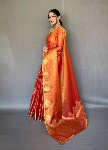 Orange Tissue Silk with Jacquard Zari Weaving Saree