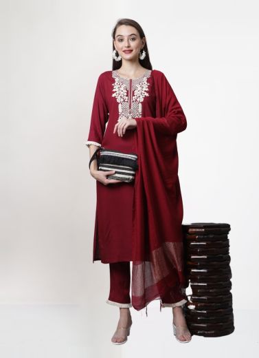 Crimson Red Pure Cotton Printed Summer-Wear Readymade Pant-Bottom Salwar Kameez