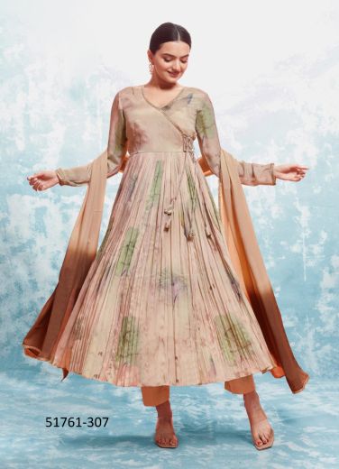 Beige Chinon Silk Digitally Printed Festive-Wear Trending Readymade Salwar Kameez