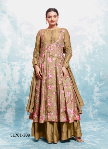 Burlywood Muslin Digitally Printed Festive-Wear Trending Readymade Salwar Kameez With Jacket