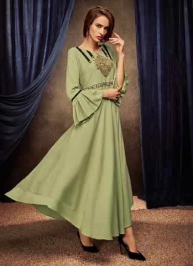 Light Sage Green Rayon Readymade Gown