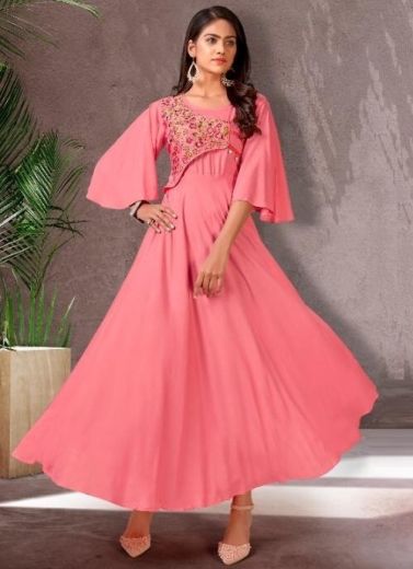Pink Rayon Floor-Length Gown 