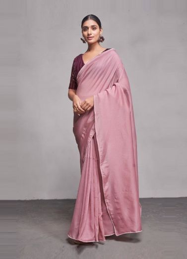 Pink Georgette Sequins-Work Saree For Kitty Parties