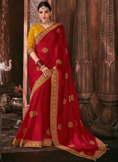 Crimson Red Silk Embroidery Saree 